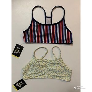 Art Class Bikini Top Lot Leopard Print + Navy Blue Stripe Girl’s Size Large NWT